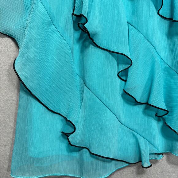 IZ Byer Sleeveless Blouse M Turquoise Black Ruffle Romantic Boho Soft Statement - Picture 10 of 12